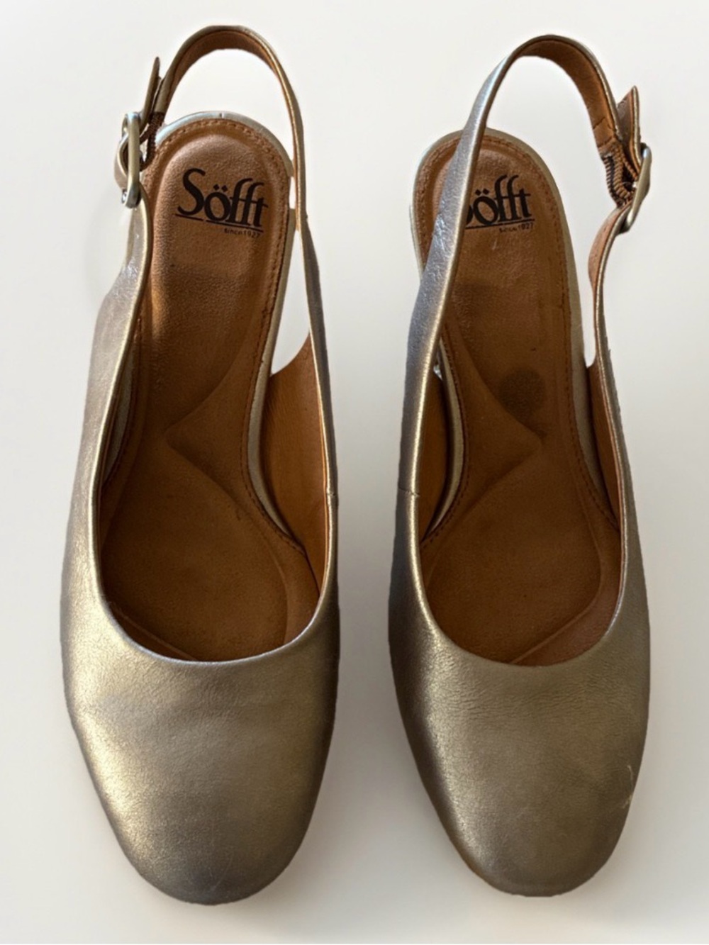 Sofft Lilly leather slingback pumps pewter silver comfort career y2k 80s 7.5 M